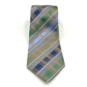 Kenneth‎ Cole Reaction 100% Silk Men's Neck Tie Blue Green Plaid 3.25W 58L